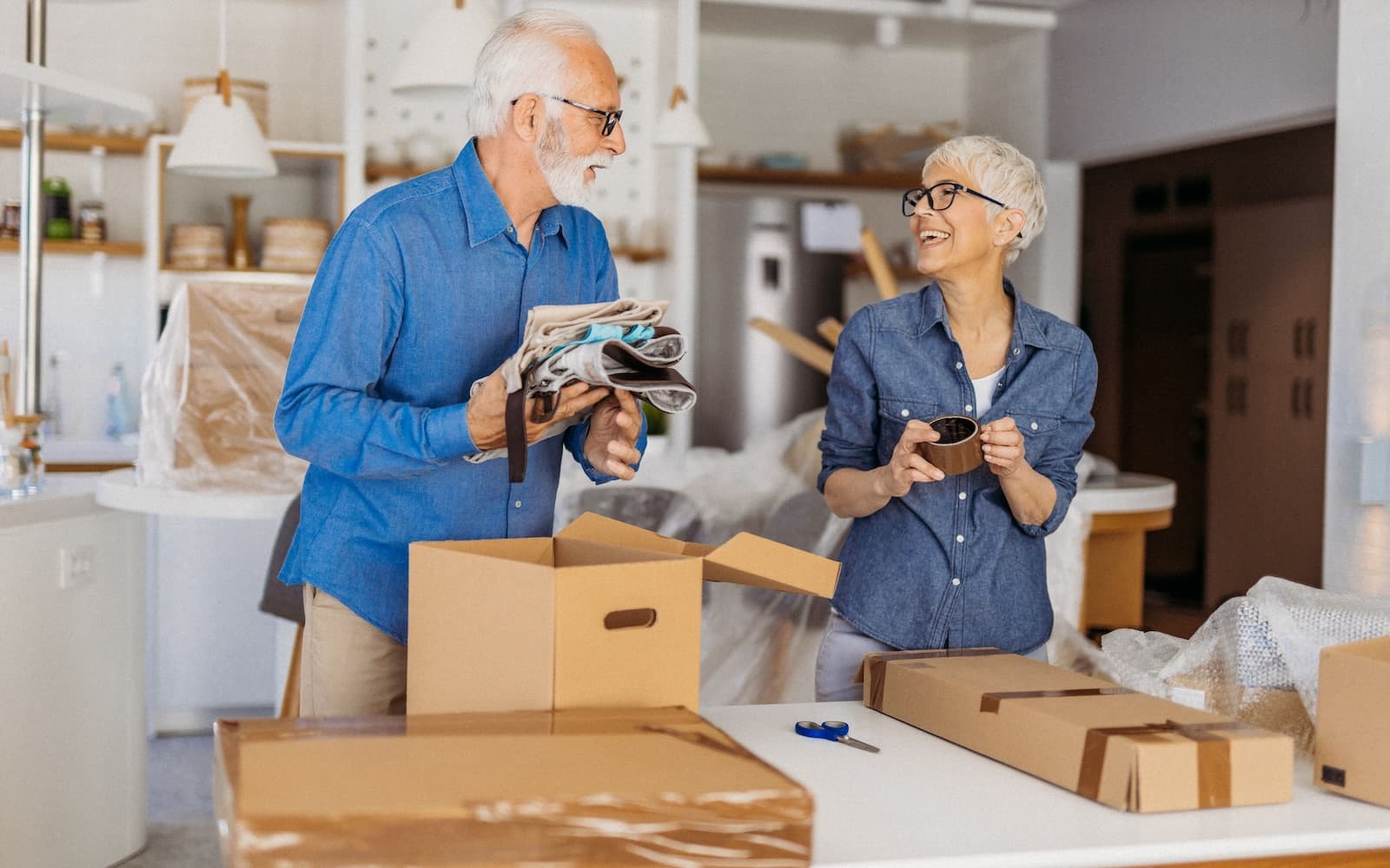 Senior couple moving