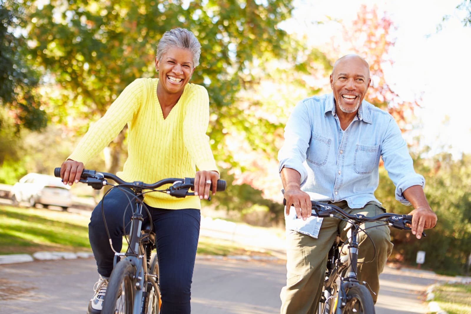 Senior couple riding bicycles